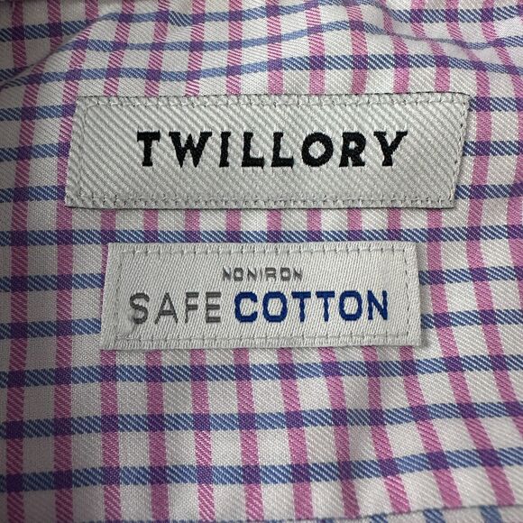 Twillory Dress Shirt Men's 17 36/37 Pink Blue Check Tailored Fit Safe Cotton - Picture 6 of 11
